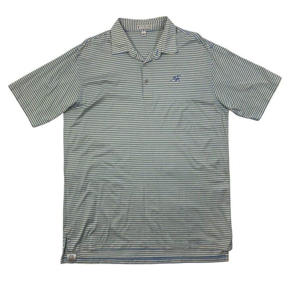 Vintage Peter Millar Polo Shirt Mens L Large Blue Yellow Stripe Cotton Golf